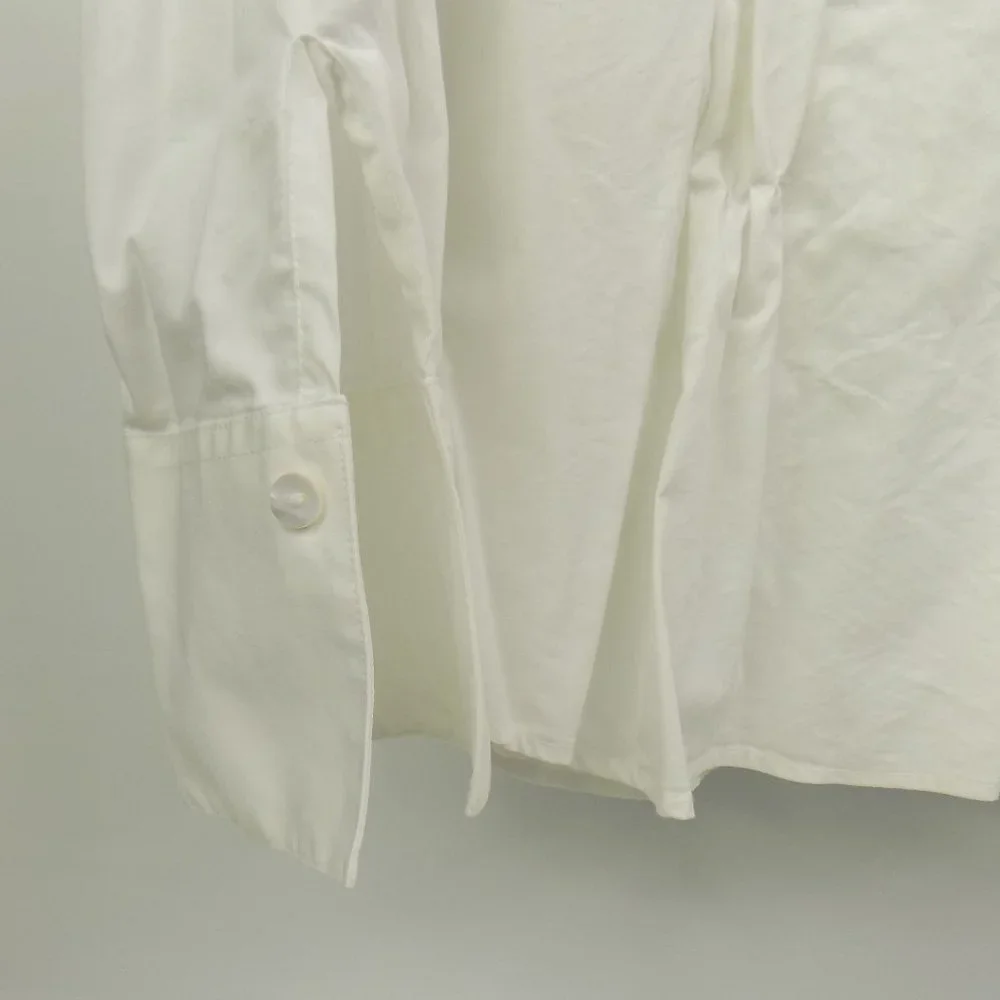 Foxcroft Shaped Stretch Ruched Button Front Collared Boho Style Blouse Size 8 - Picture 4 of 10